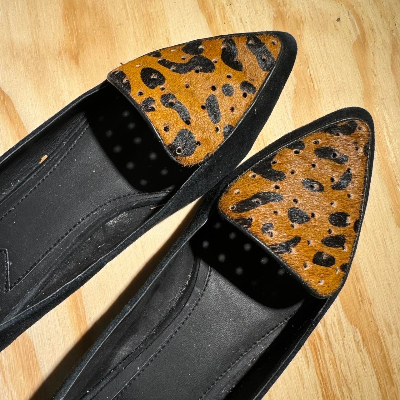 Brian Atwood Leopard Print Leather Flats With Black & Brown Cheetah Print